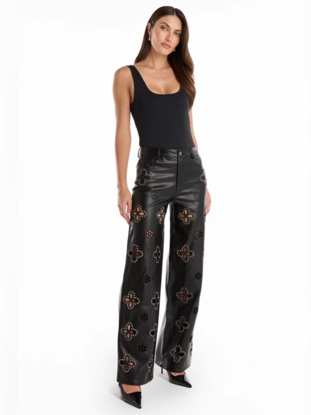 Noli Black Laser-Cut Wide-Leg Leather Pants - Picture 2 of 3